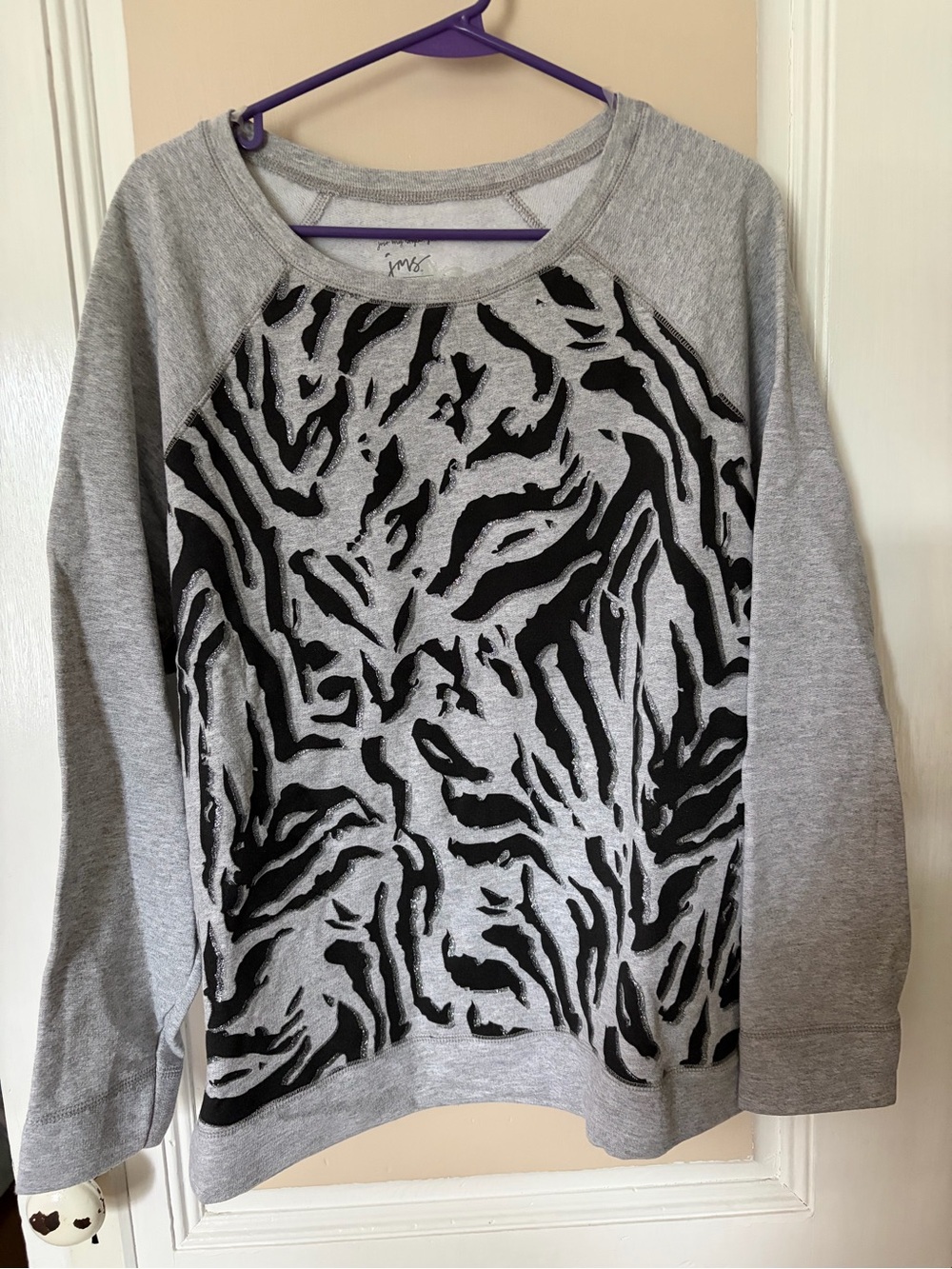 Just My Size Gray and Black Zebra-Print Crewneck Sweatshirt